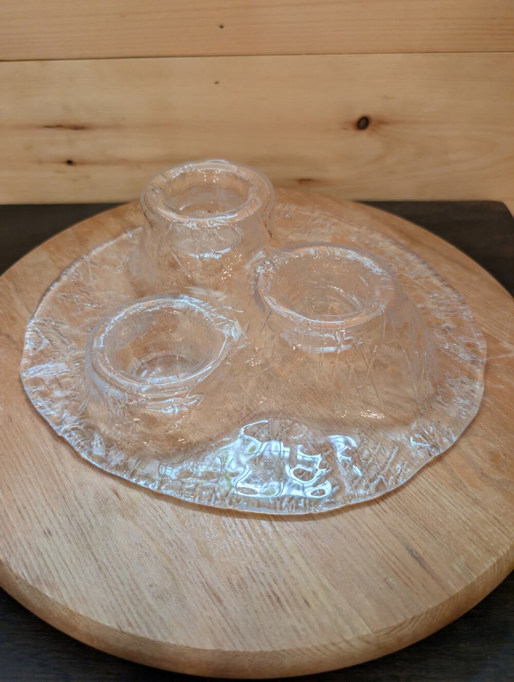 Muurla Volcano Finland Art Glass 3 Tea Light Candle Holder Centerpiece 1970s